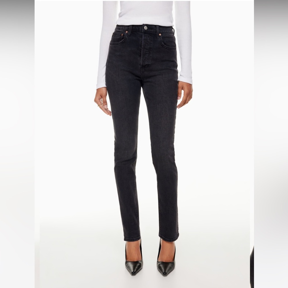 Denim Forum High Rise Black Straight Leg Jeans